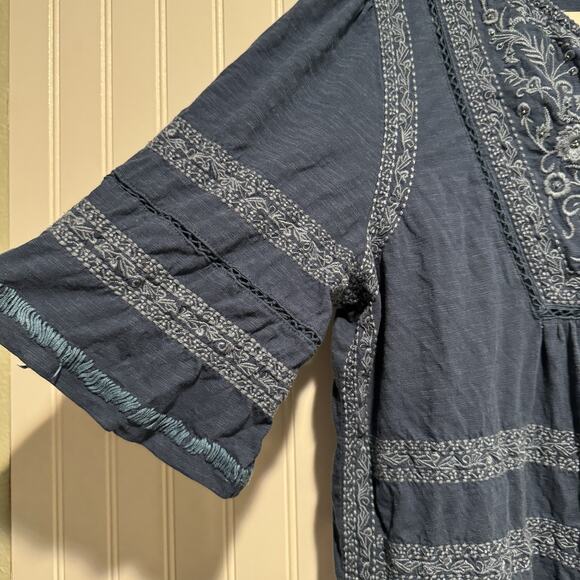 Sundance Blue Cotton Embroidered Boho Top Size Medium - Picture 3 of 5